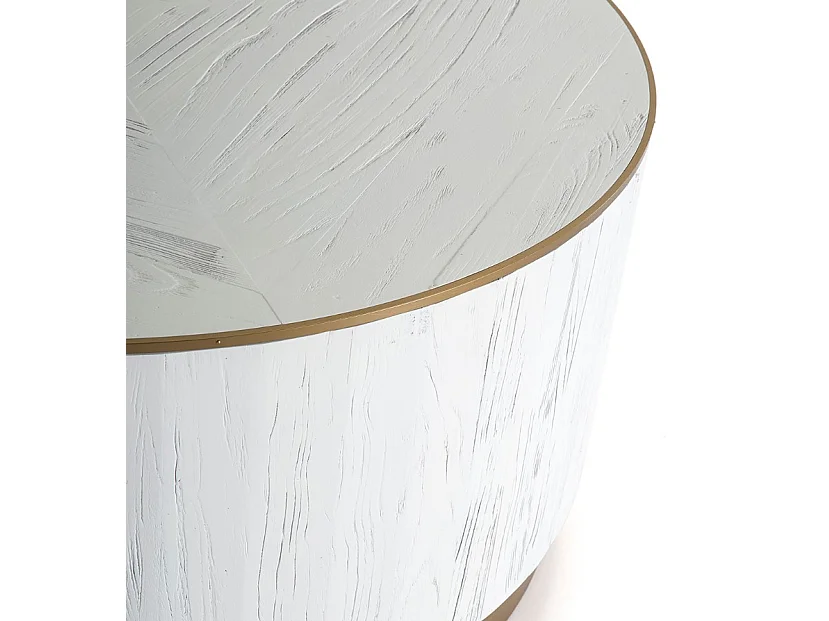 Table basse ronde bois massif blanc et métal doré D 104cm