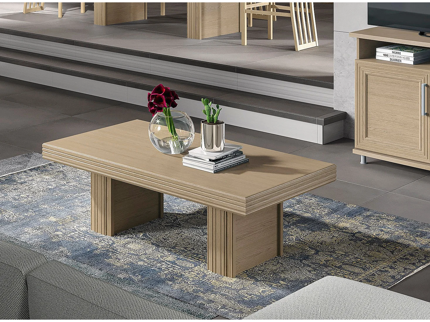 Table basse moderne rectangulaire chêne clair Italino 120cm