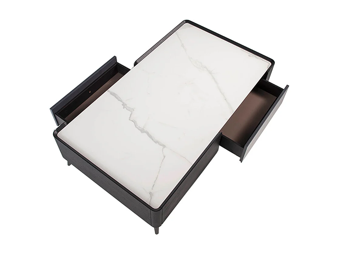 Table basse rectangle porcelaine marbré et pieds en acier Wendy