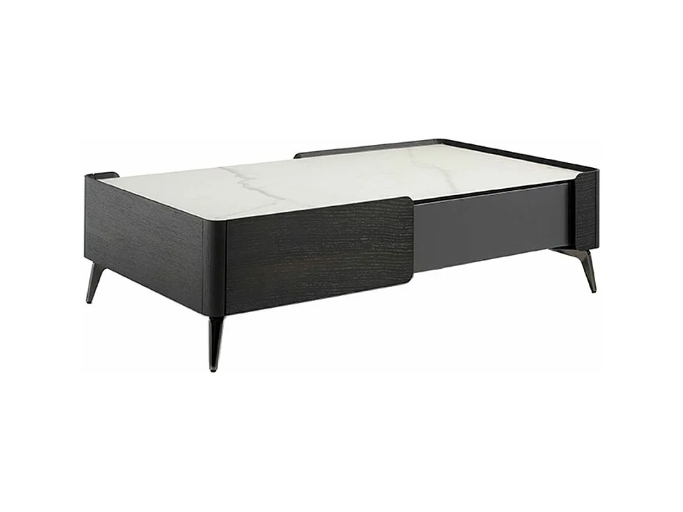 Table basse rectangle porcelaine marbré et pieds en acier Wendy