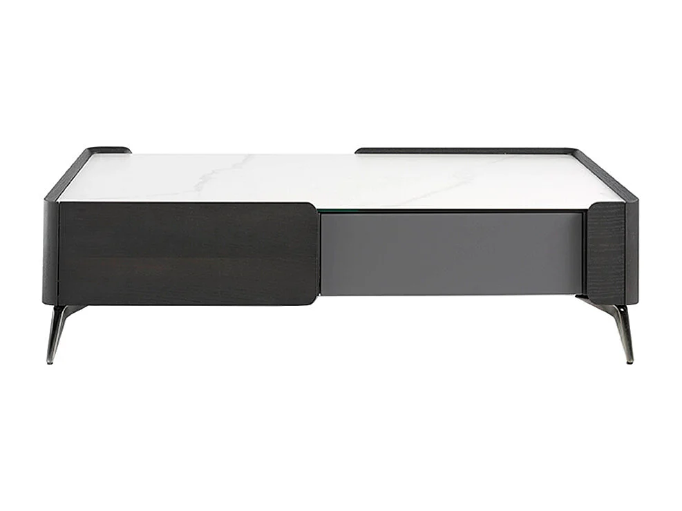 Table basse rectangle porcelaine marbré et pieds en acier Wendy