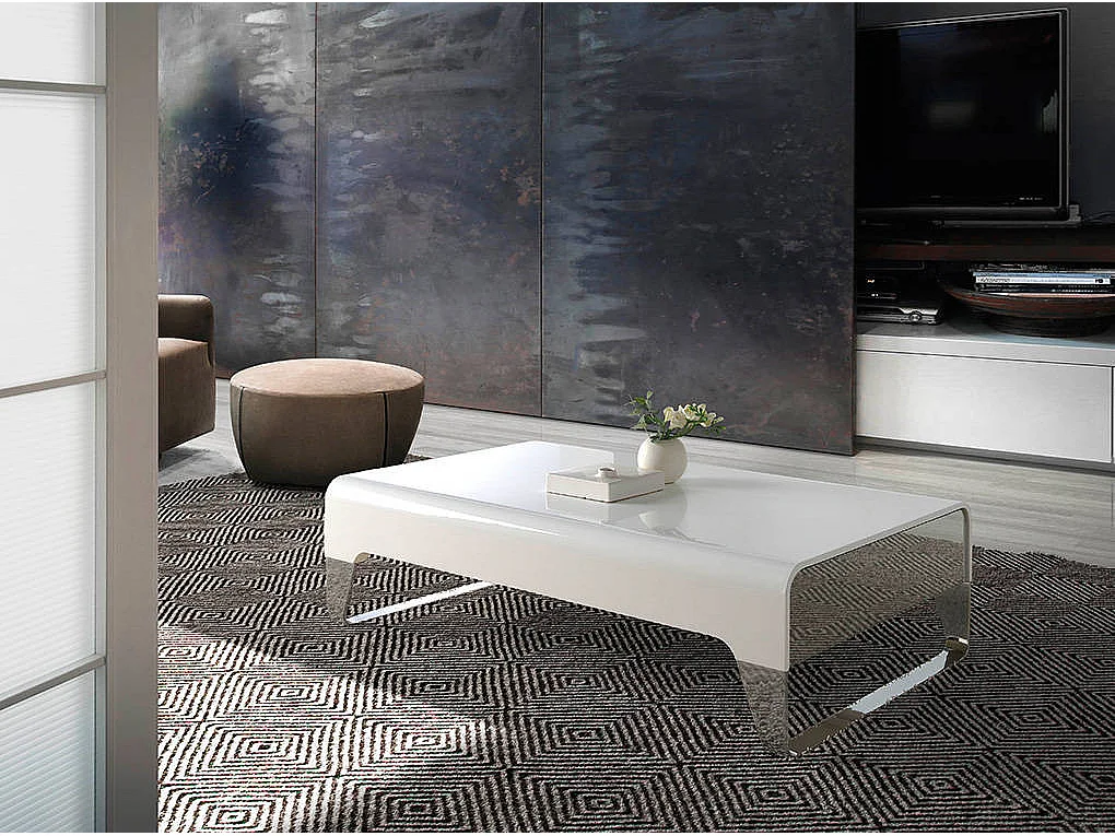 Table basse design laqué et acier chromé Romy 120cm-Couleur Ciment