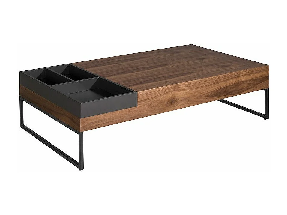 Table basse rectangulaire bois de noyer avec compartiments Joa