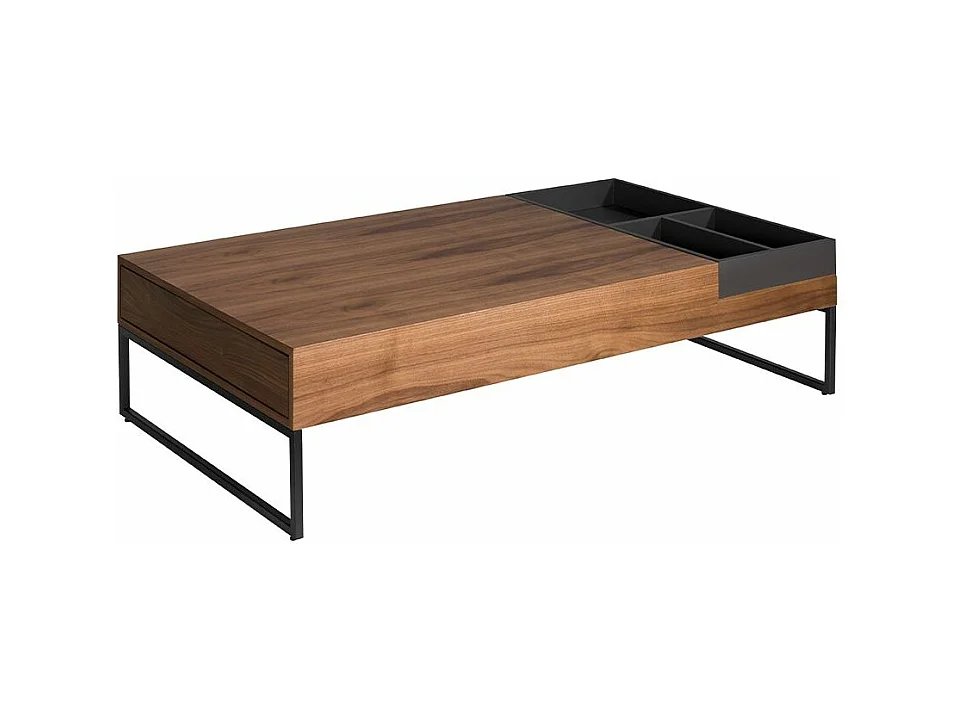 Table basse rectangulaire bois de noyer avec compartiments Joa