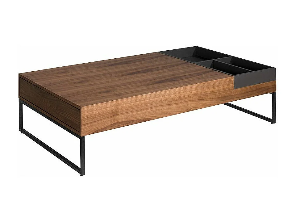Table basse rectangulaire bois de noyer avec compartiments Joa