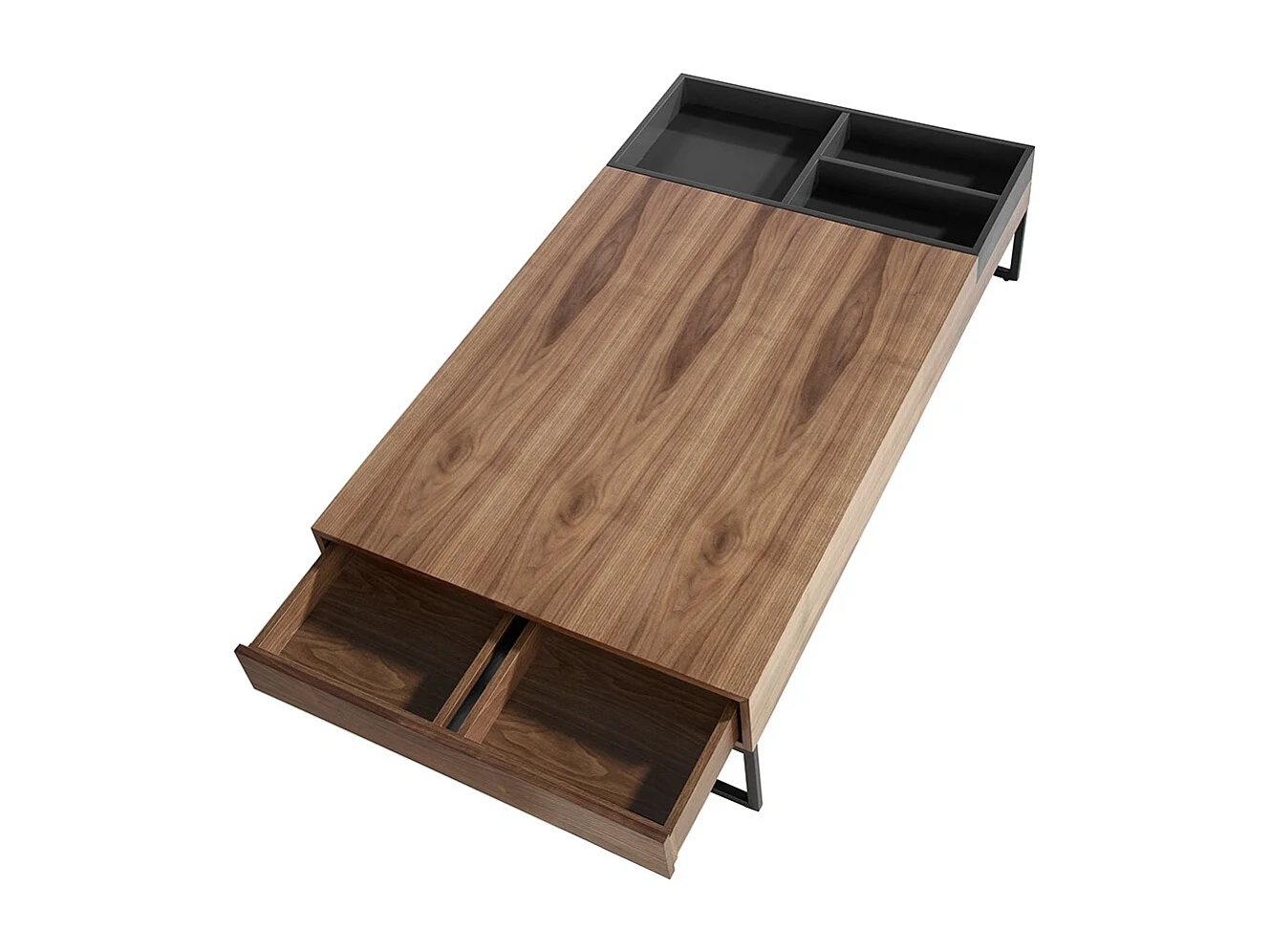 Table basse rectangulaire bois de noyer avec compartiments Joa