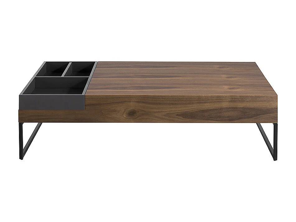 Table basse rectangulaire bois de noyer avec compartiments Joa