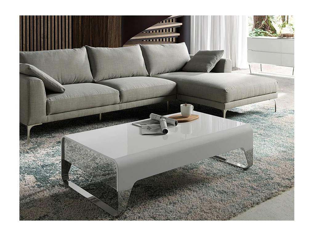 Table basse design laqué et acier chromé Romy 120cm-Couleur Turquoise