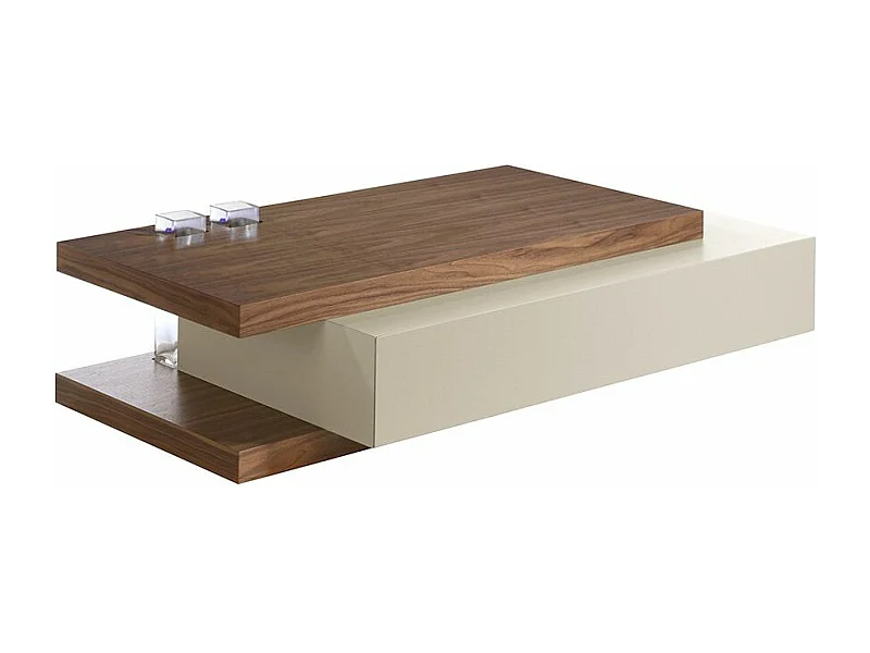 Table basse rectangulaire bois de noyer et MDF bicolore Lofia 2