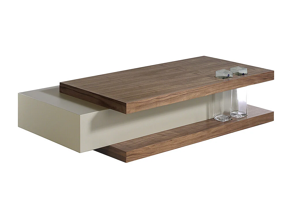 Table basse rectangulaire bois de noyer et MDF bicolore Lofia 2