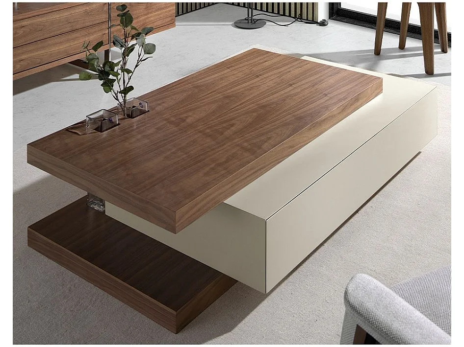 Table basse rectangulaire bois de noyer et MDF bicolore Lofia 2