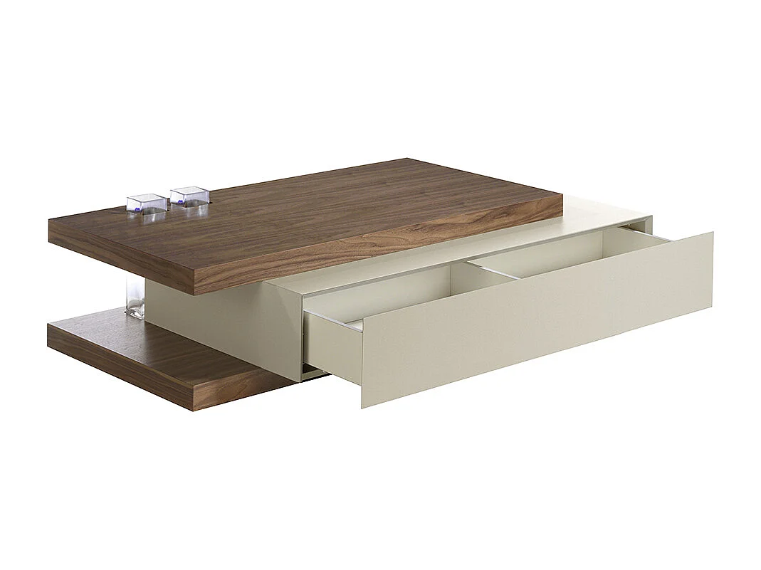 Table basse rectangulaire bois de noyer et MDF bicolore Lofia 2