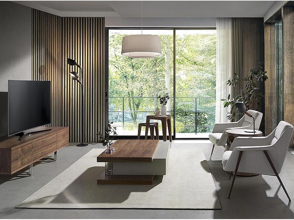 Table basse rectangulaire bois de noyer et MDF bicolore Lofia 2