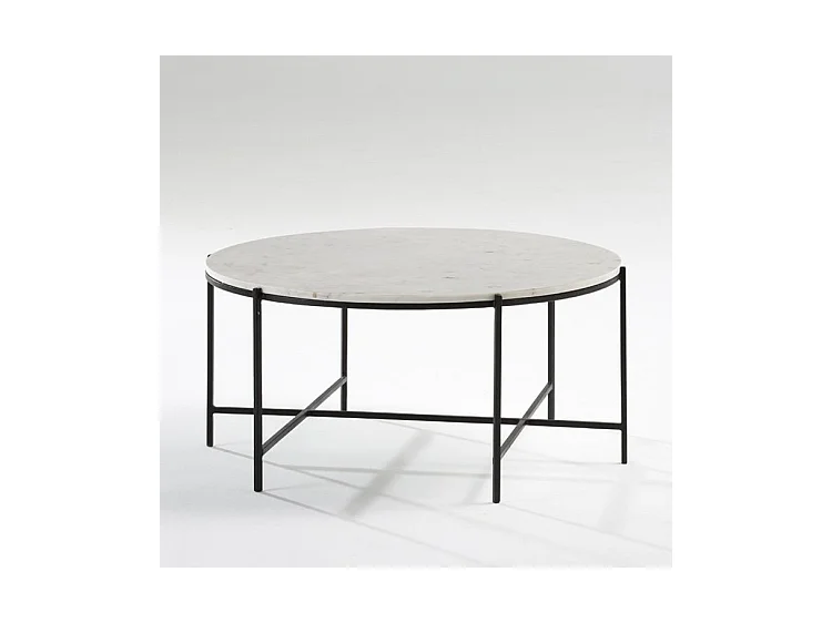 Table basse ronde marbre blanc et pieds métal noirD 86cm