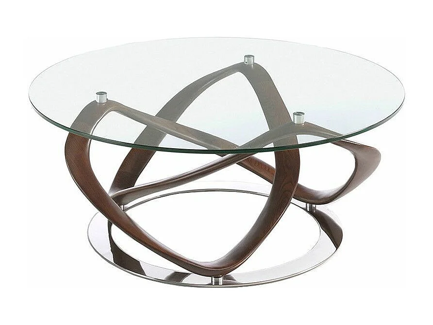 Ronde salontafel gedraaid walnoothout en gehard glas Pinta 100 cm
