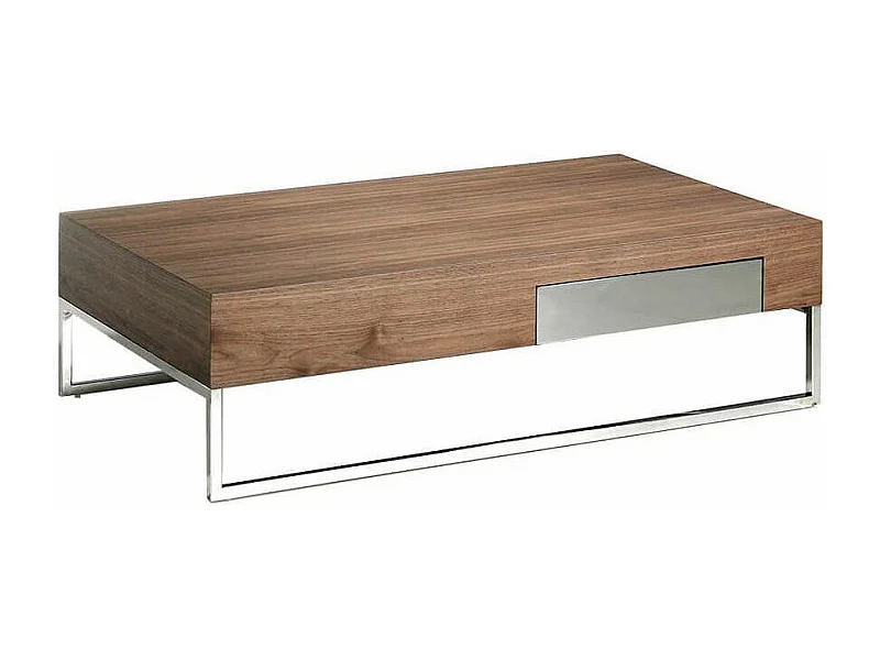 Table basse moderne bois noyer foncé et acier chromé Glanie