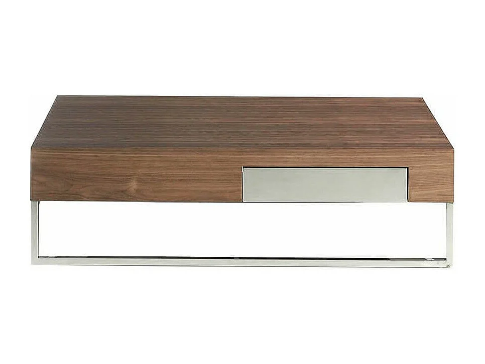 Table basse moderne bois noyer foncé et acier chromé Glanie