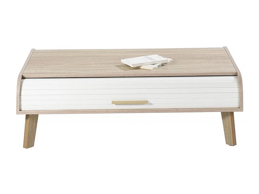 Table basse 2 rideaux chênes clair et blanc Happy 114cm