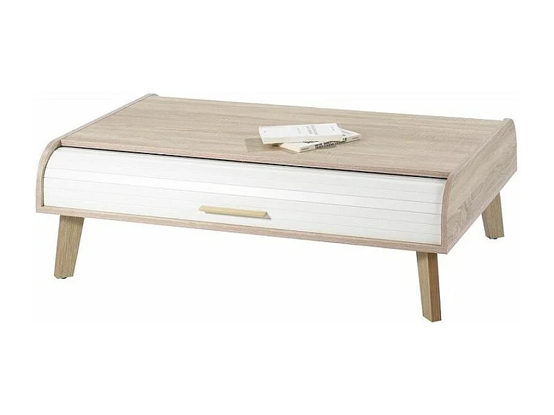 Table basse 2 rideaux chênes clair et blanc Happy 114cm