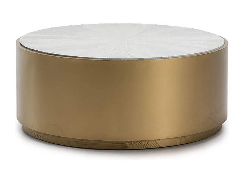 Mesa de centro redonda de madera blanca y metal dorado D 100 cm