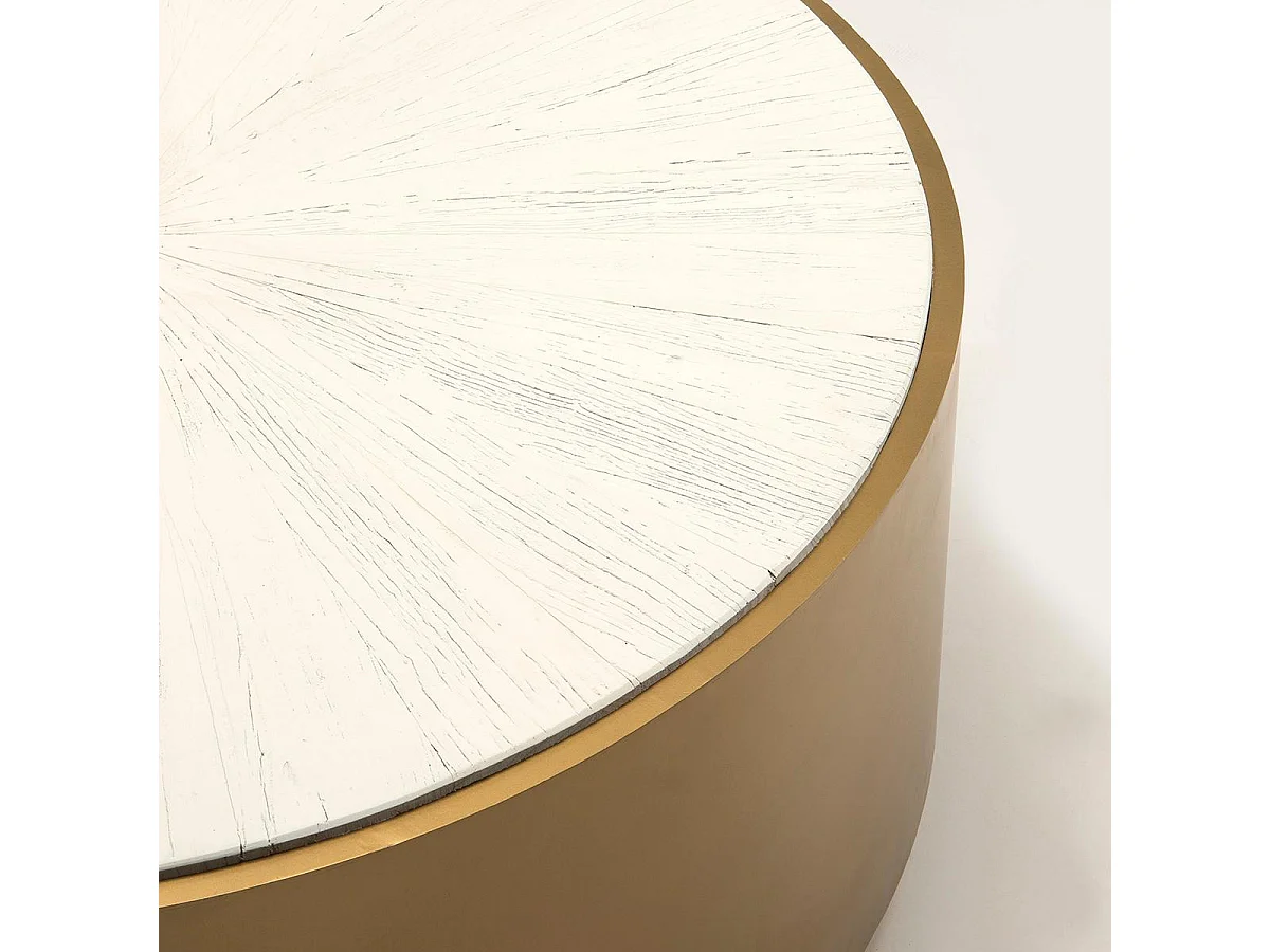 Table basse ronde bois blanc et métal doré D 100cm