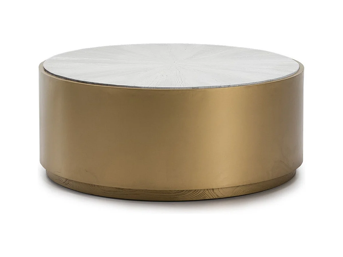Table basse ronde bois blanc et métal doré D 100cm