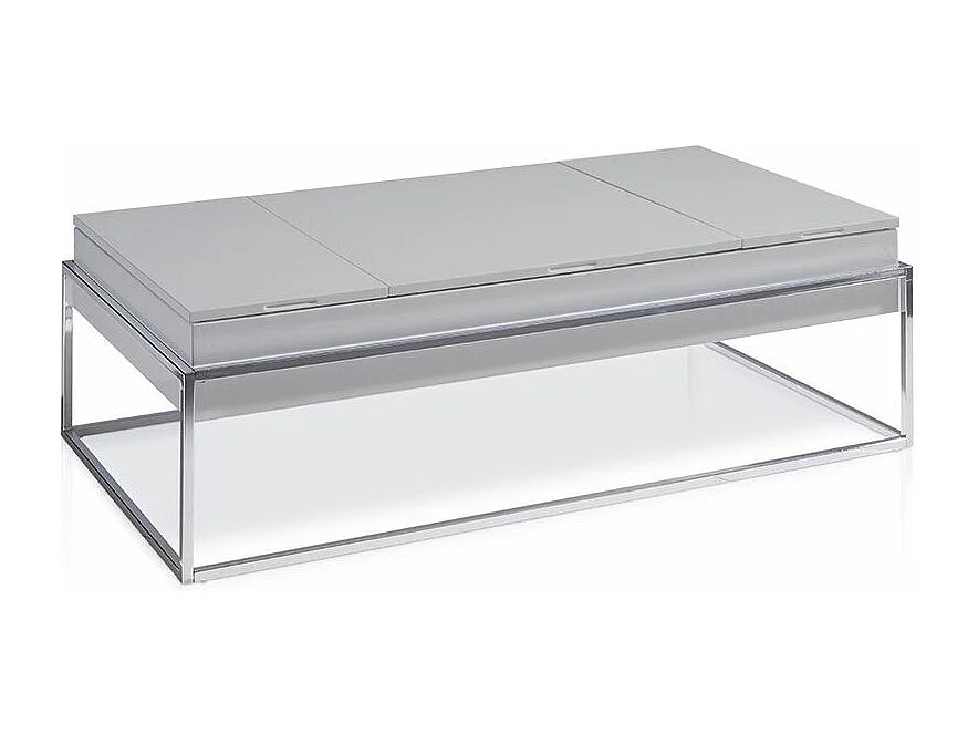 Table basse relevable Laquée Gris Pied acier chromé Venusa