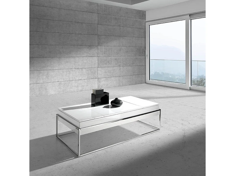 Table basse relevable Laquée Gris Pied acier chromé Venusa