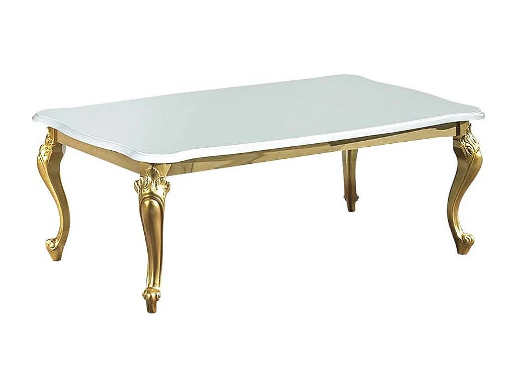 Table basse design bois vernis brillant blanc et doré Jade 130cm
