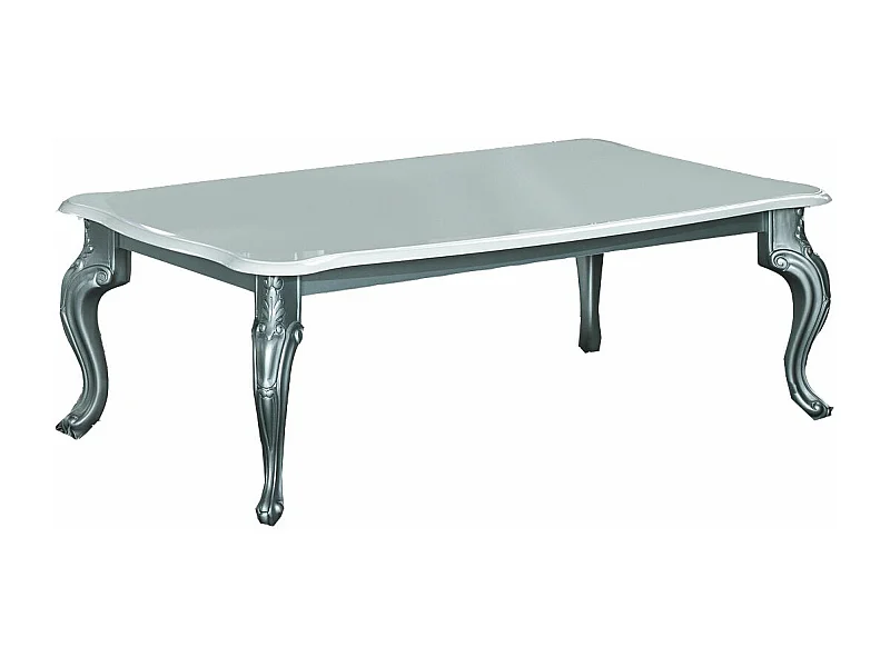 Table basse rectangulaire bois laqué blanc et argent Dannie