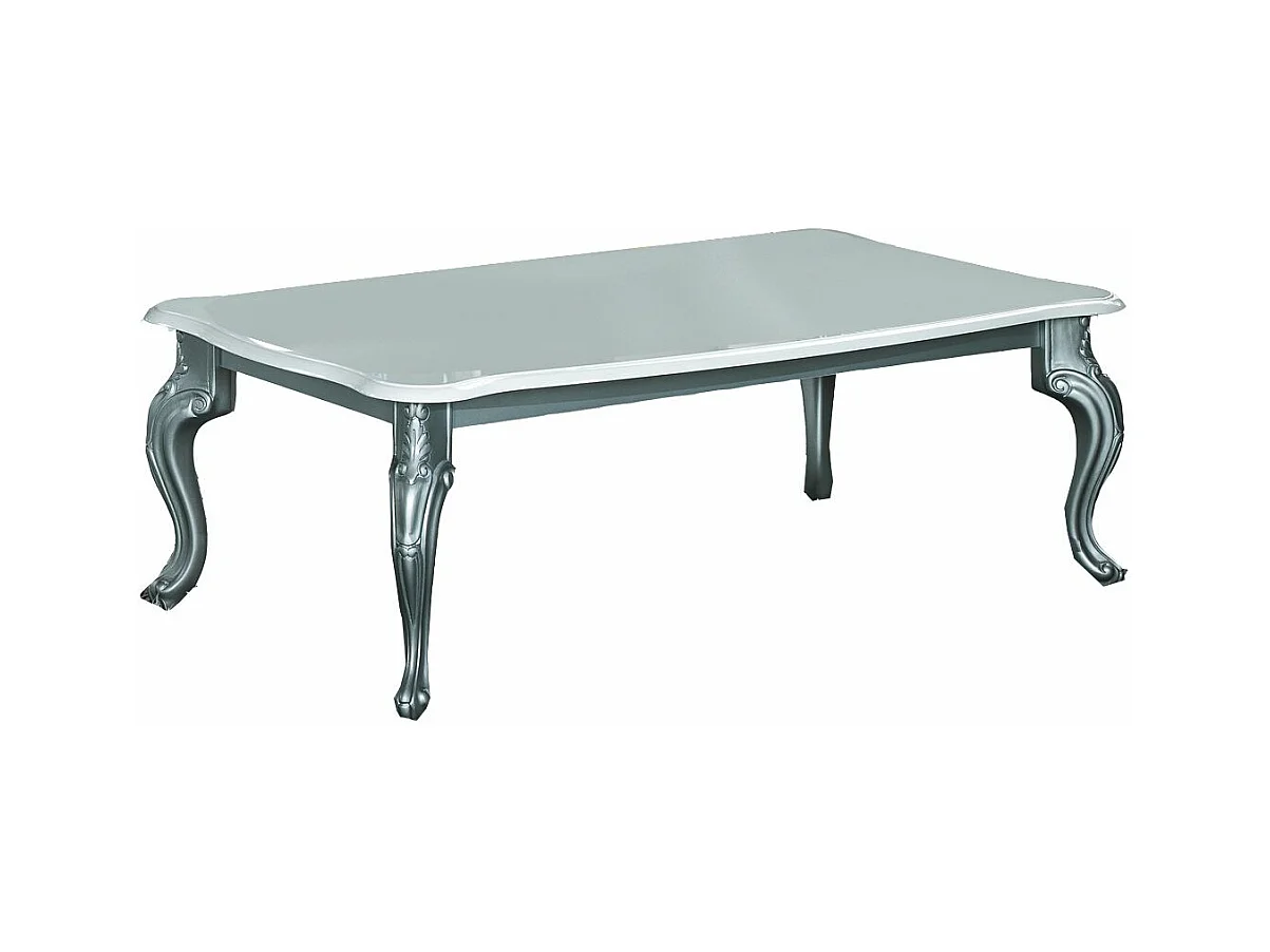 Table basse rectangulaire bois laqué blanc et argent Dannie