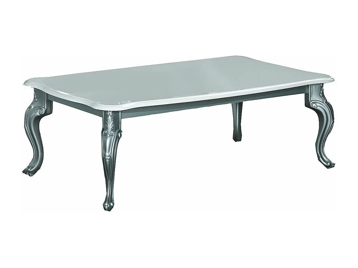 Table basse rectangulaire bois laqué blanc et argent Dannie