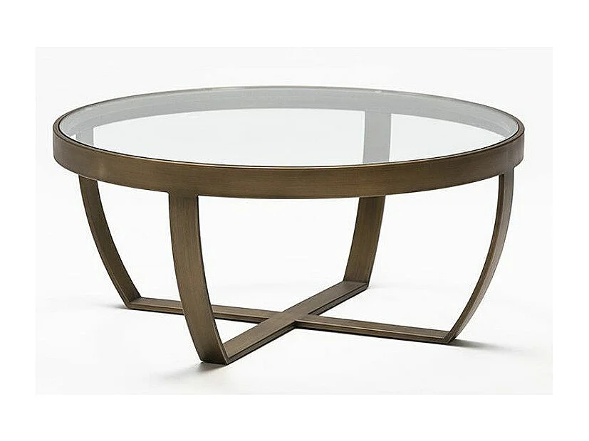 Ronde salontafel van gehard glas en bronzen metalen poten D 80 cm