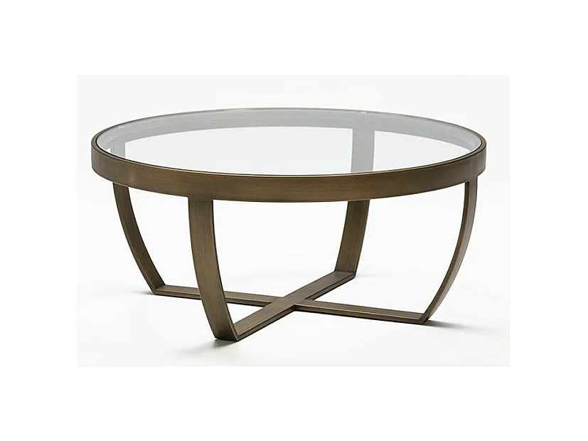 Table basse ronde verre trempé et pieds métal bronze D 80cm