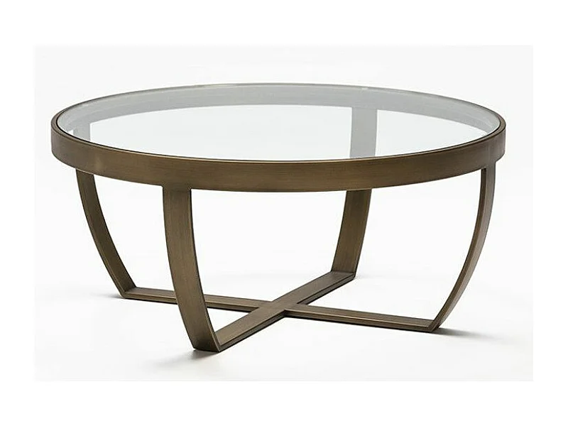 Table basse ronde verre trempé et pieds métal bronze D 80cm