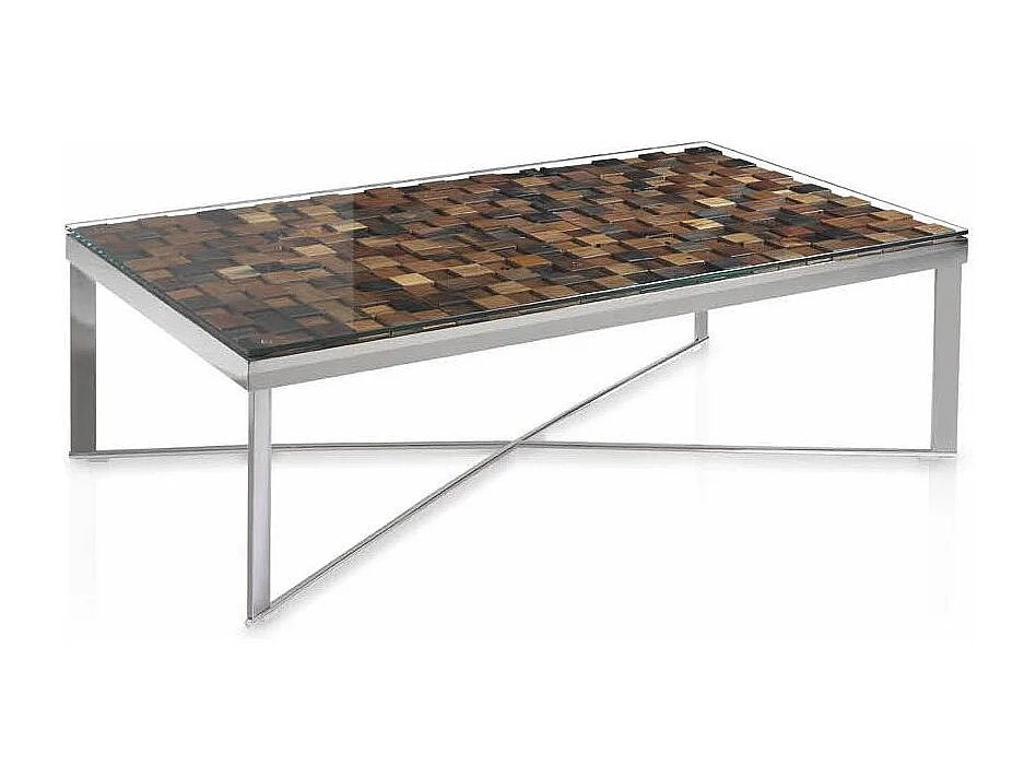 Table basse rectangulaire bois recyclé et pieds acier inoxydable Makazy