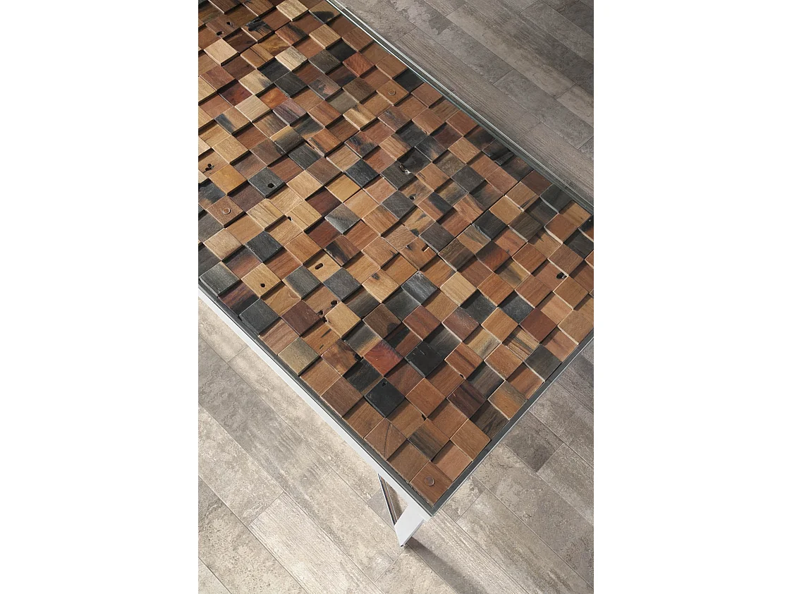 Table basse rectangulaire bois recyclé et pieds acier inoxydable Makazy