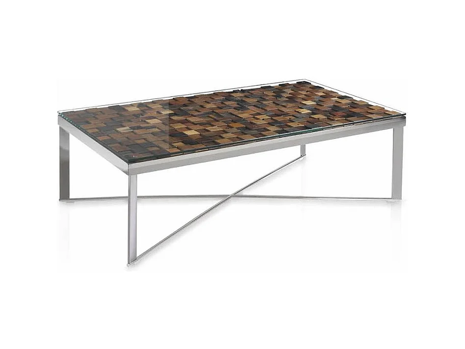 Table basse rectangulaire bois recyclé et pieds acier inoxydable Makazy