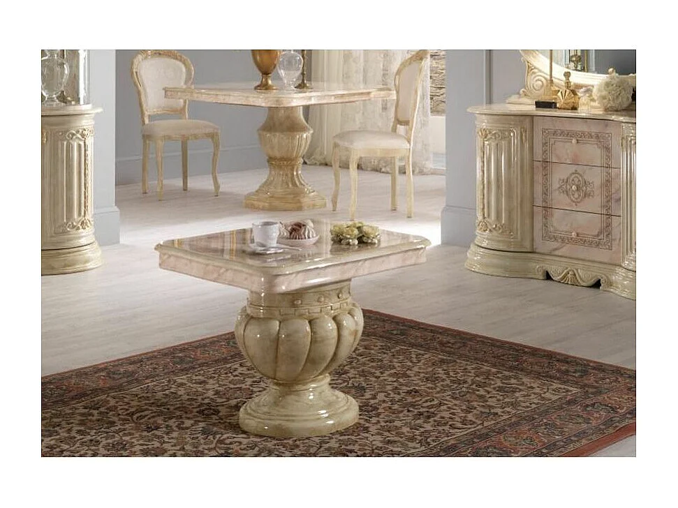 Lesly glanzend gelakte gelakte houten salontafel en gemarmerd onyx effect Lesly 130 cm