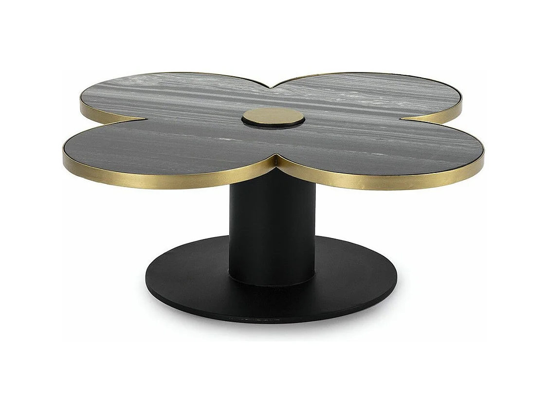 Design salontafel met klavertje 4 in graniet en zwart metalen poten