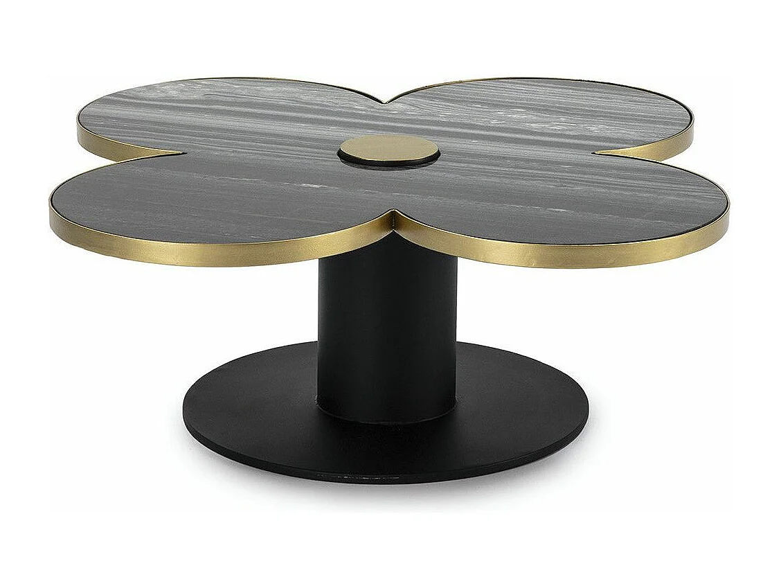 Table basse design trèfle à 4 feuilles granite et pieds métal noir