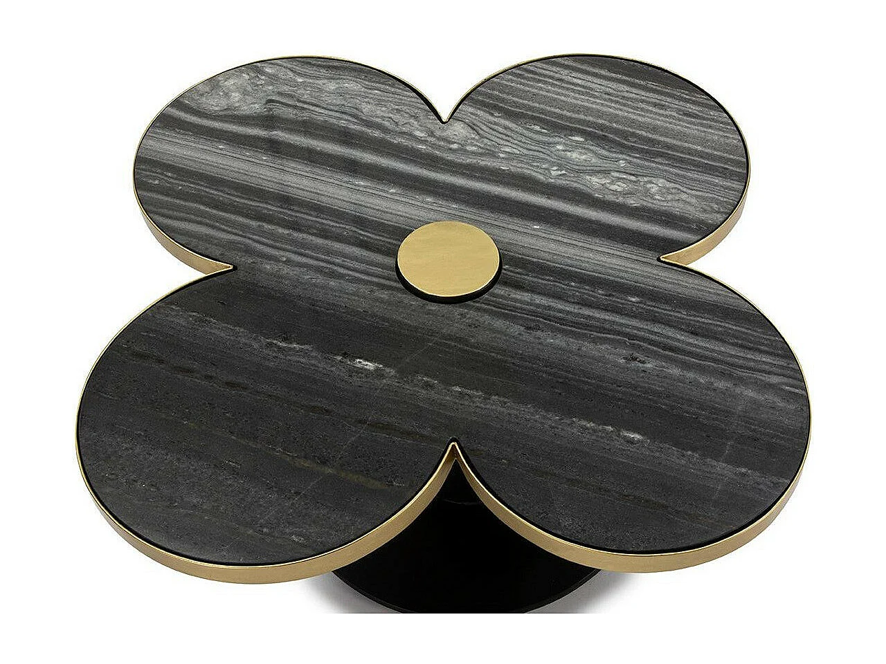 Table basse design trèfle à 4 feuilles granite et pieds métal noir