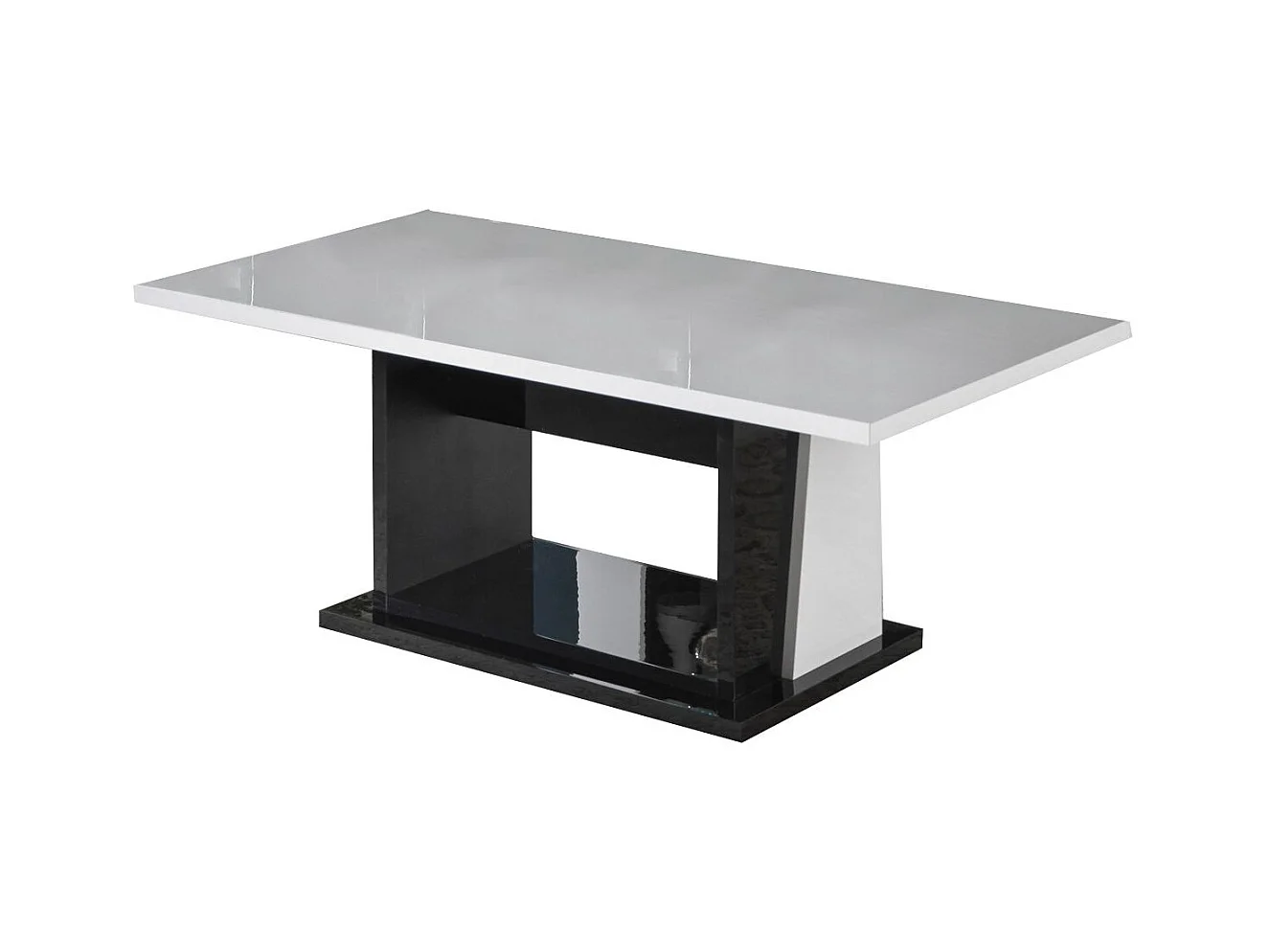 Table basse bois blanc et noir vernis laqué brillant Bilia 120cm