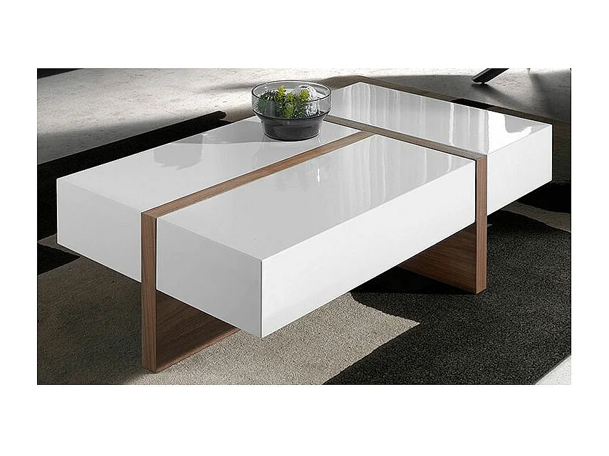 Table basse rectangulaire bois plaqué de noyer bicolore Circé