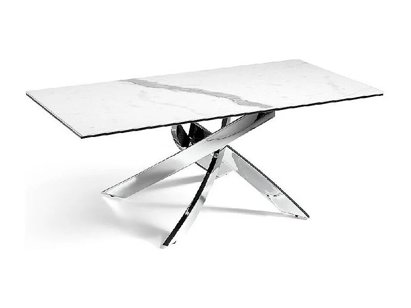 Table basse rectangulaire plateau marbre de porcelaine et acier chromé Majestua