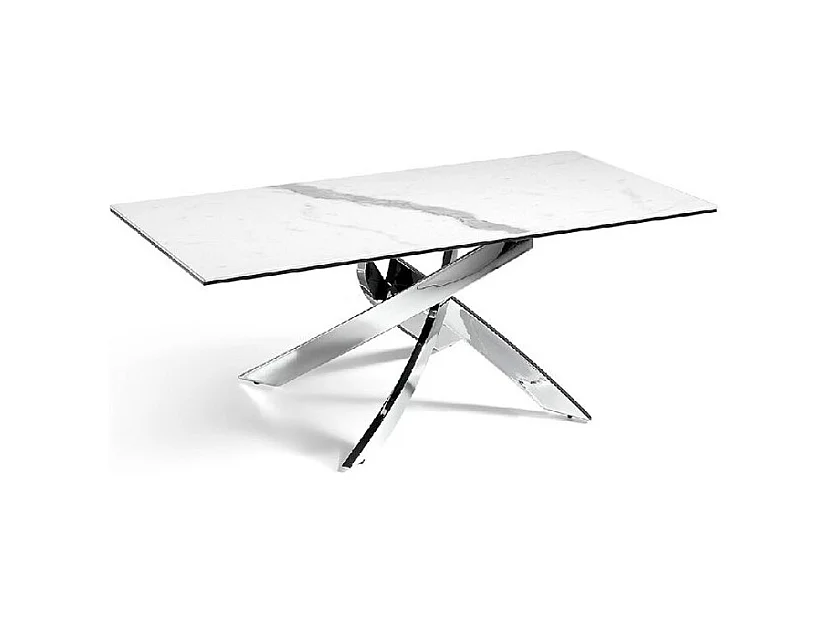 Table basse rectangulaire plateau marbre de porcelaine et acier chromé Majestua