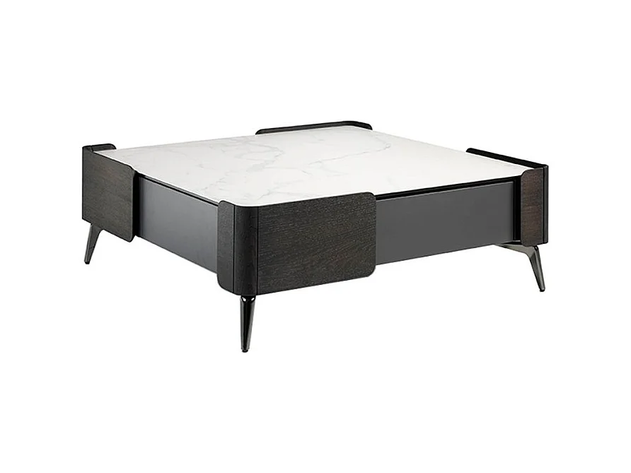 Table basse en porcelaine marbré et pieds en acier Wendy