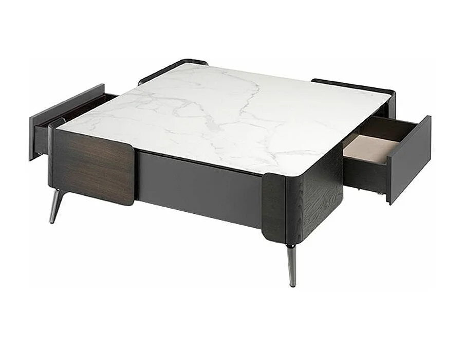 Table basse en porcelaine marbré et pieds en acier Wendy