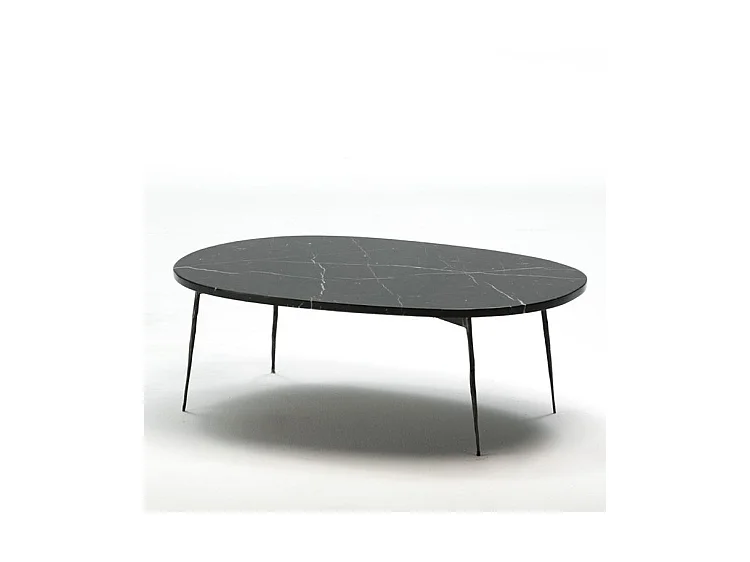 Table basse ovale marbre et pieds métal noir 100cm