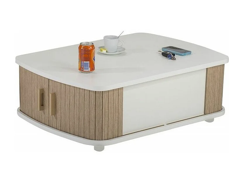 Table basse blanche à rideaux chêne naturel et blanc Lohan